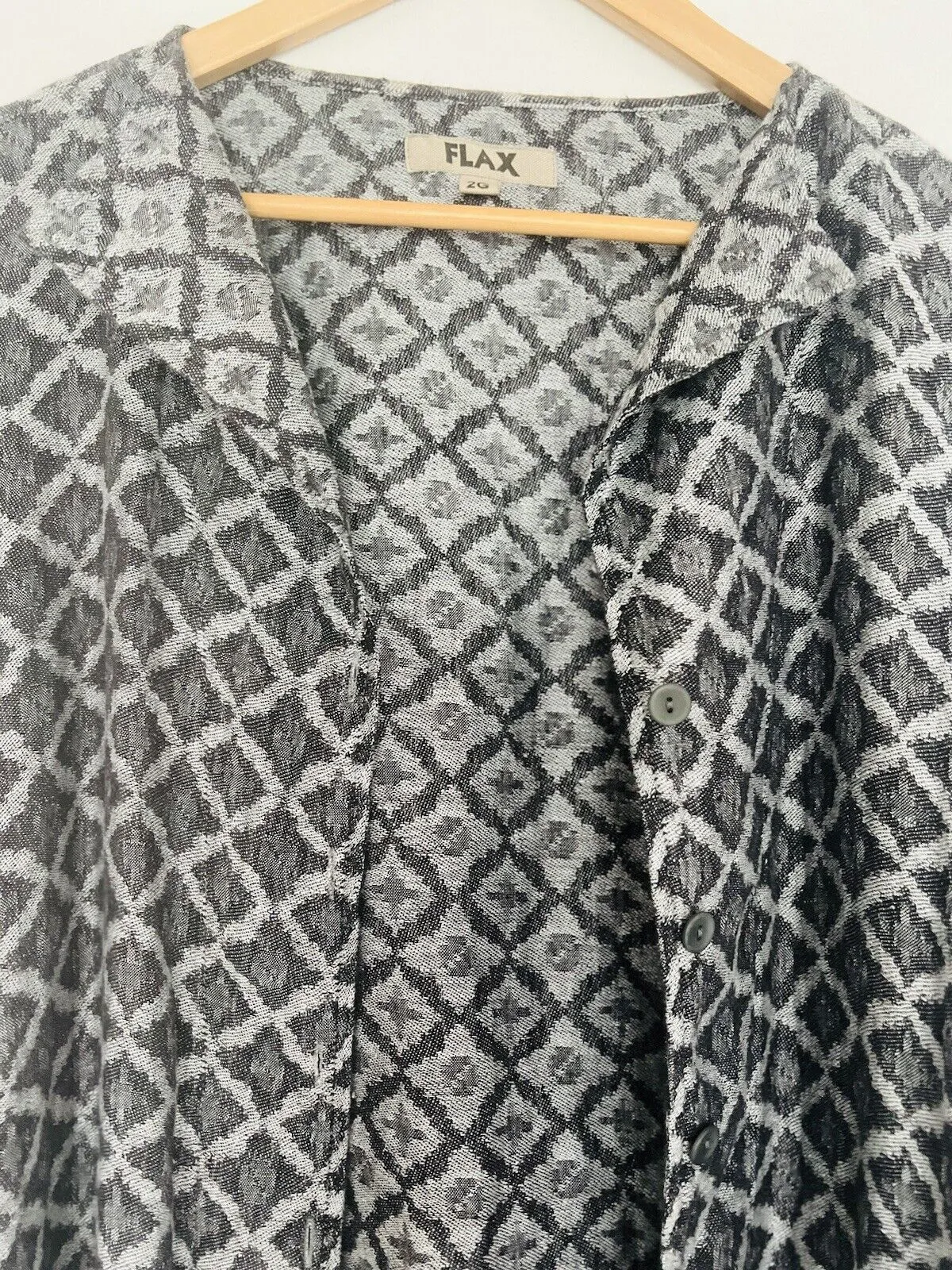 FLAX 100% Linen Jacket 2G Shifty Long Duster Gray/Silver Button Jacquard