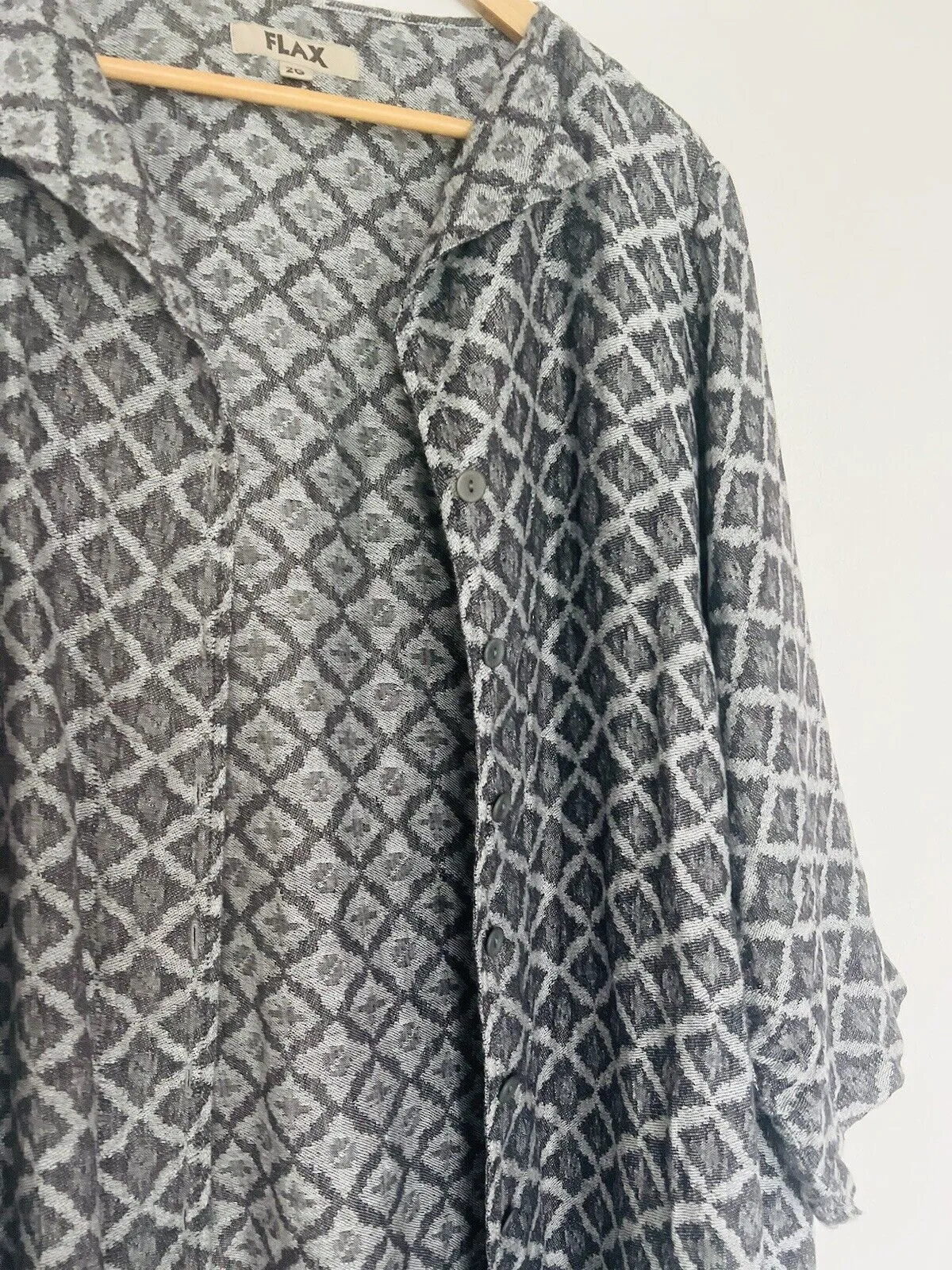 FLAX 100% Linen Jacket 2G Shifty Long Duster Gray/Silver Button Jacquard