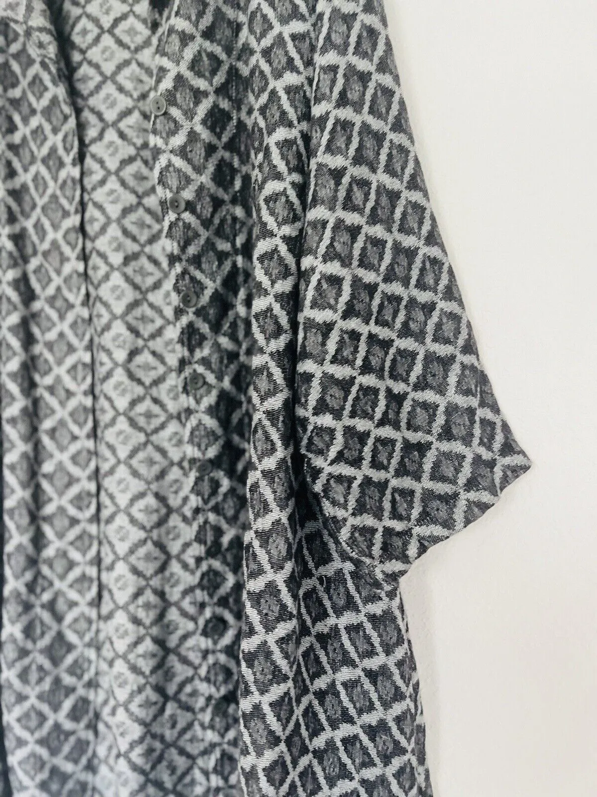 FLAX 100% Linen Jacket 2G Shifty Long Duster Gray/Silver Button Jacquard