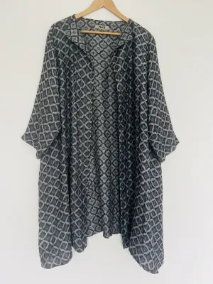 FLAX 100% Linen Jacket 2G Shifty Long Duster Gray/Silver Button Jacquard