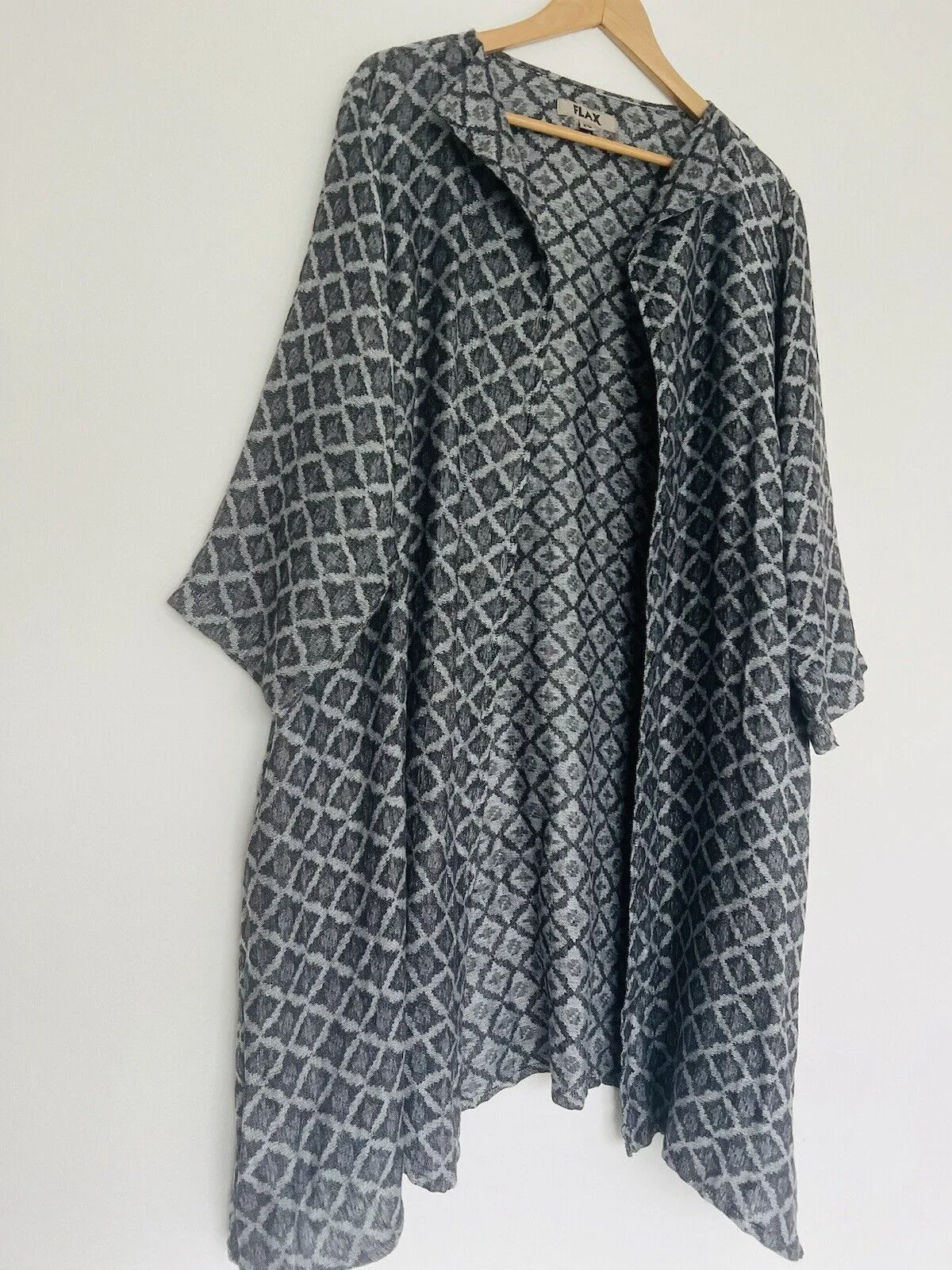 FLAX 100% Linen Jacket 2G Shifty Long Duster Gray/Silver Button Jacquard