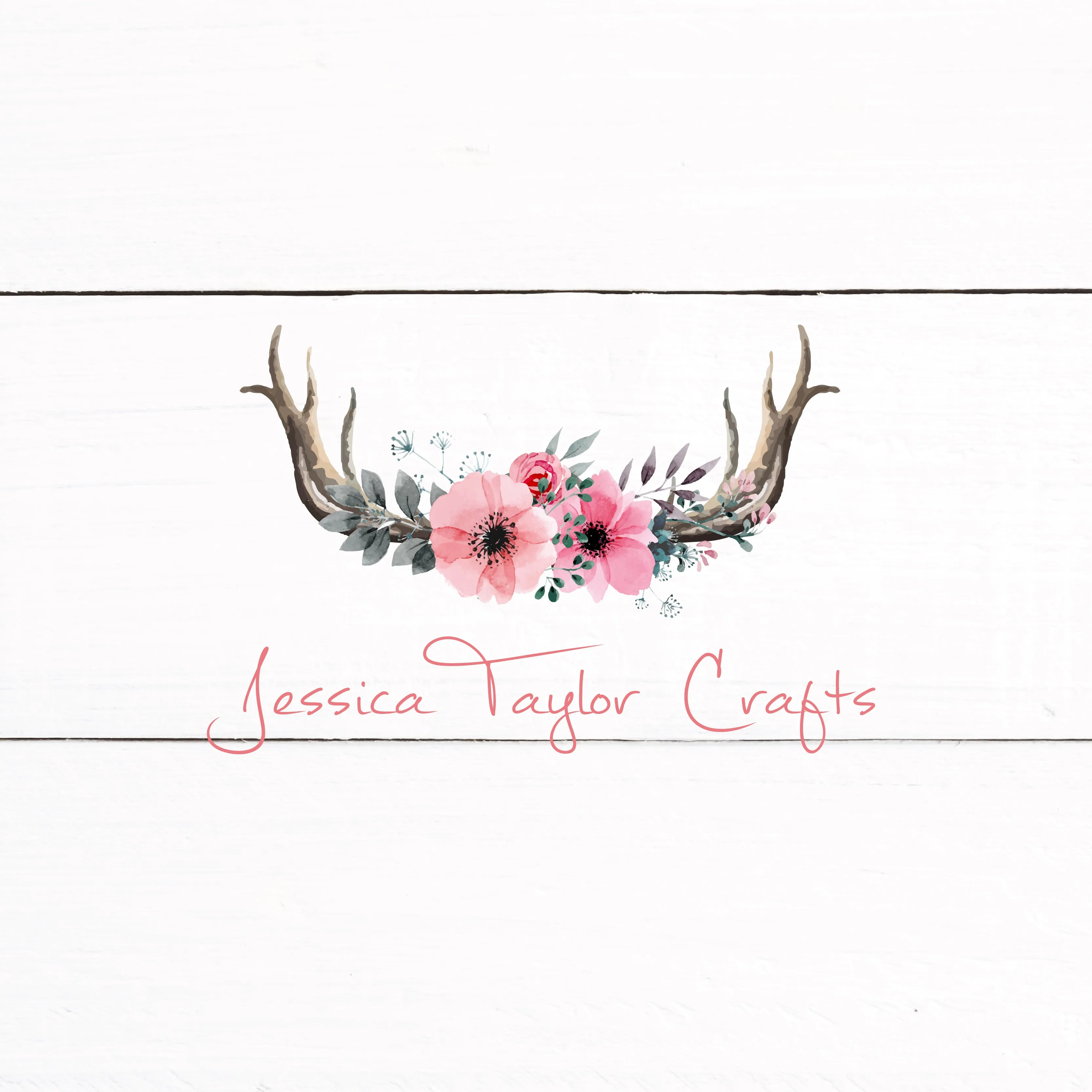 Floral Antler Rustic Shabby Chic Logo - Predesigned Logo Customized With Your Information