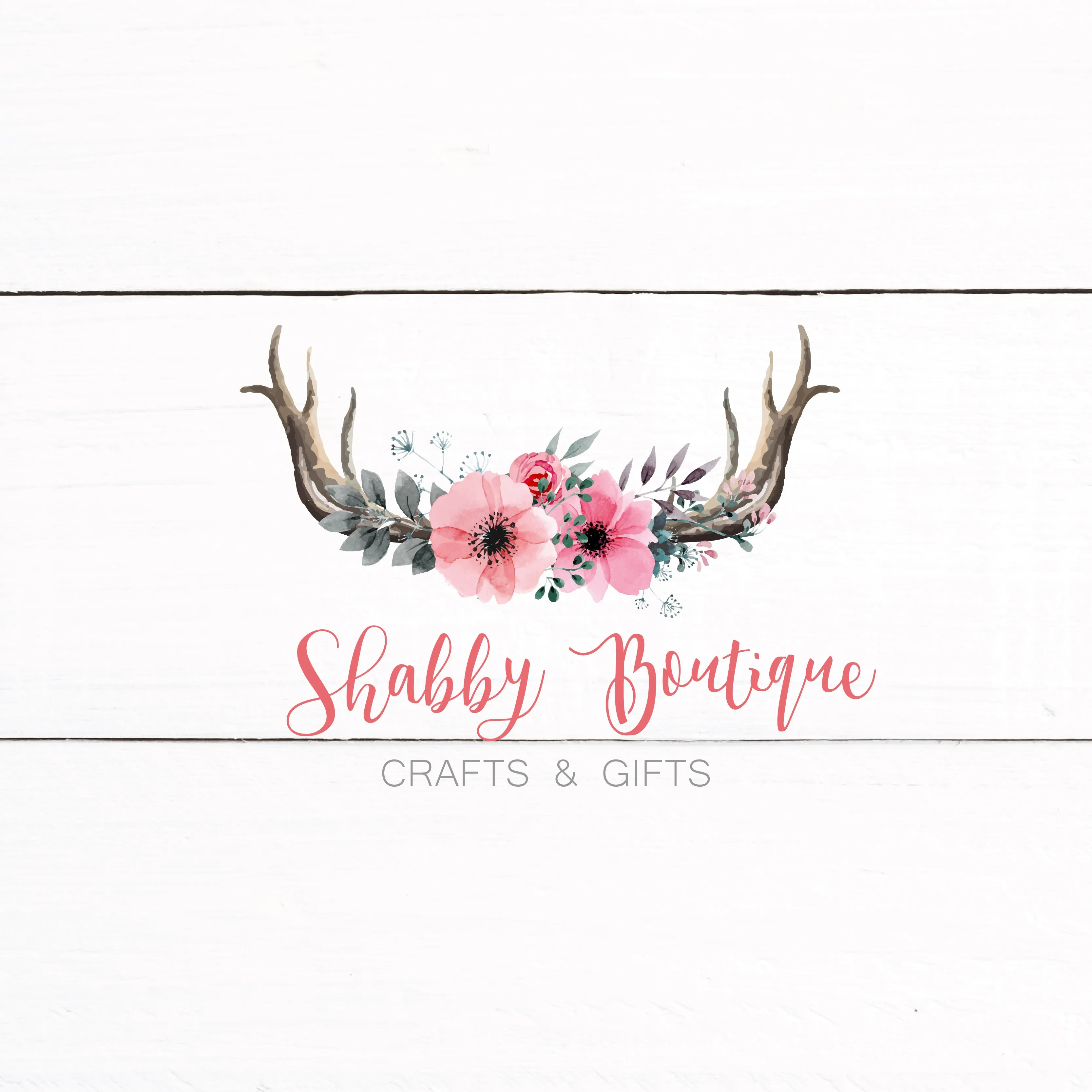 Floral Antler Rustic Shabby Chic Logo - Predesigned Logo Customized With Your Information