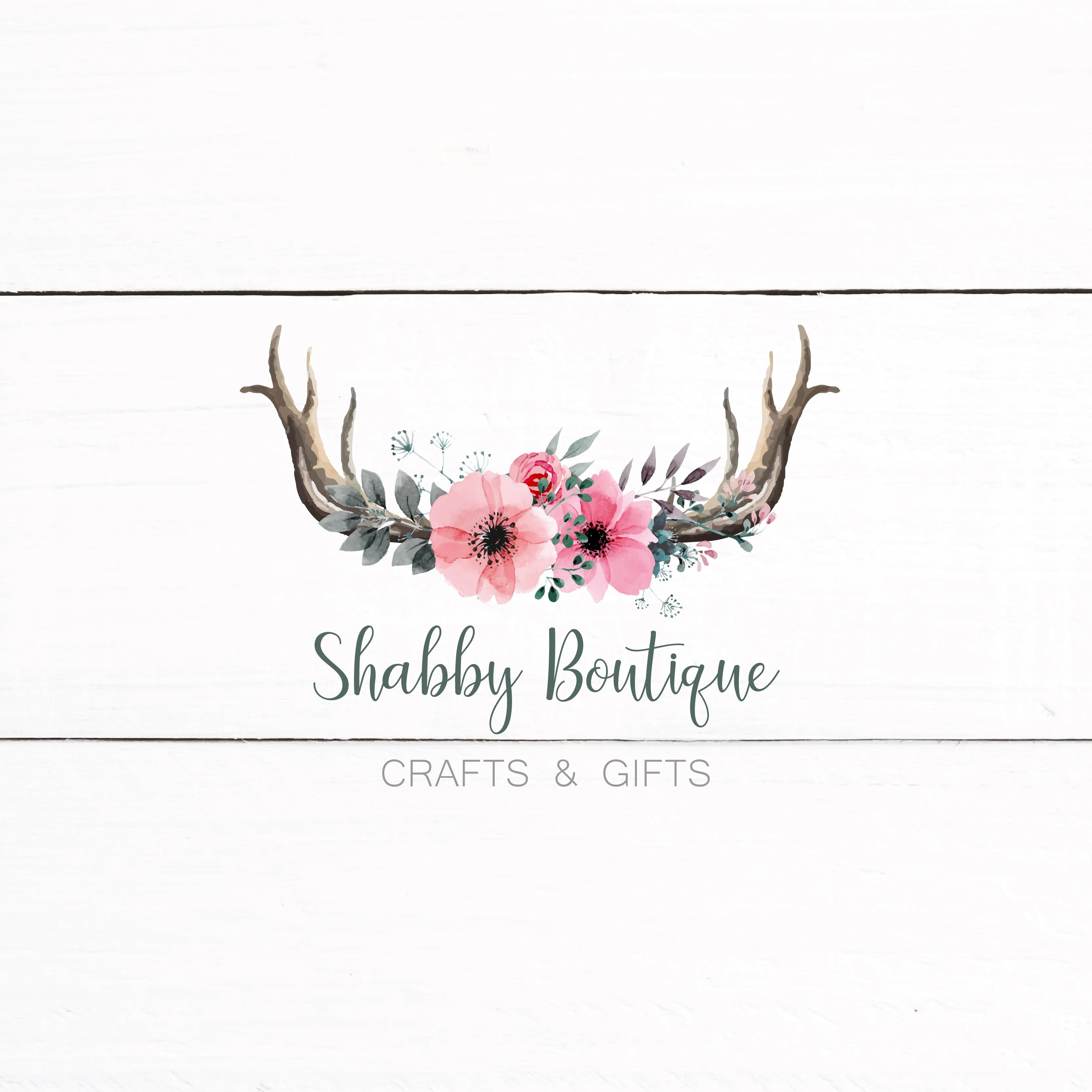 Floral Antler Rustic Shabby Chic Logo - Predesigned Logo Customized With Your Information