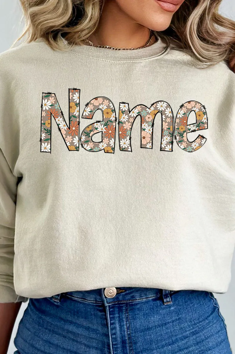 Floral Boho Custom Name Heavy-weight Crew Sweatshirt