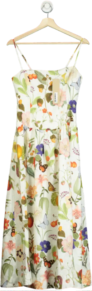 Forever New Cream Pure Linen Brooke Drop Waist Midi Dress UK 8