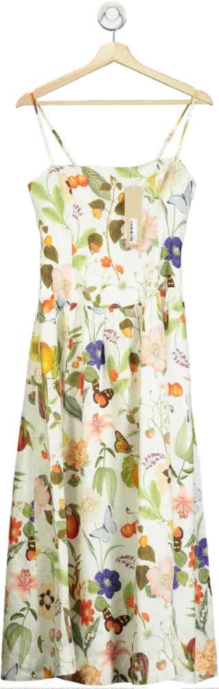 Forever New Cream Pure Linen Brooke Drop Waist Midi Dress UK 8