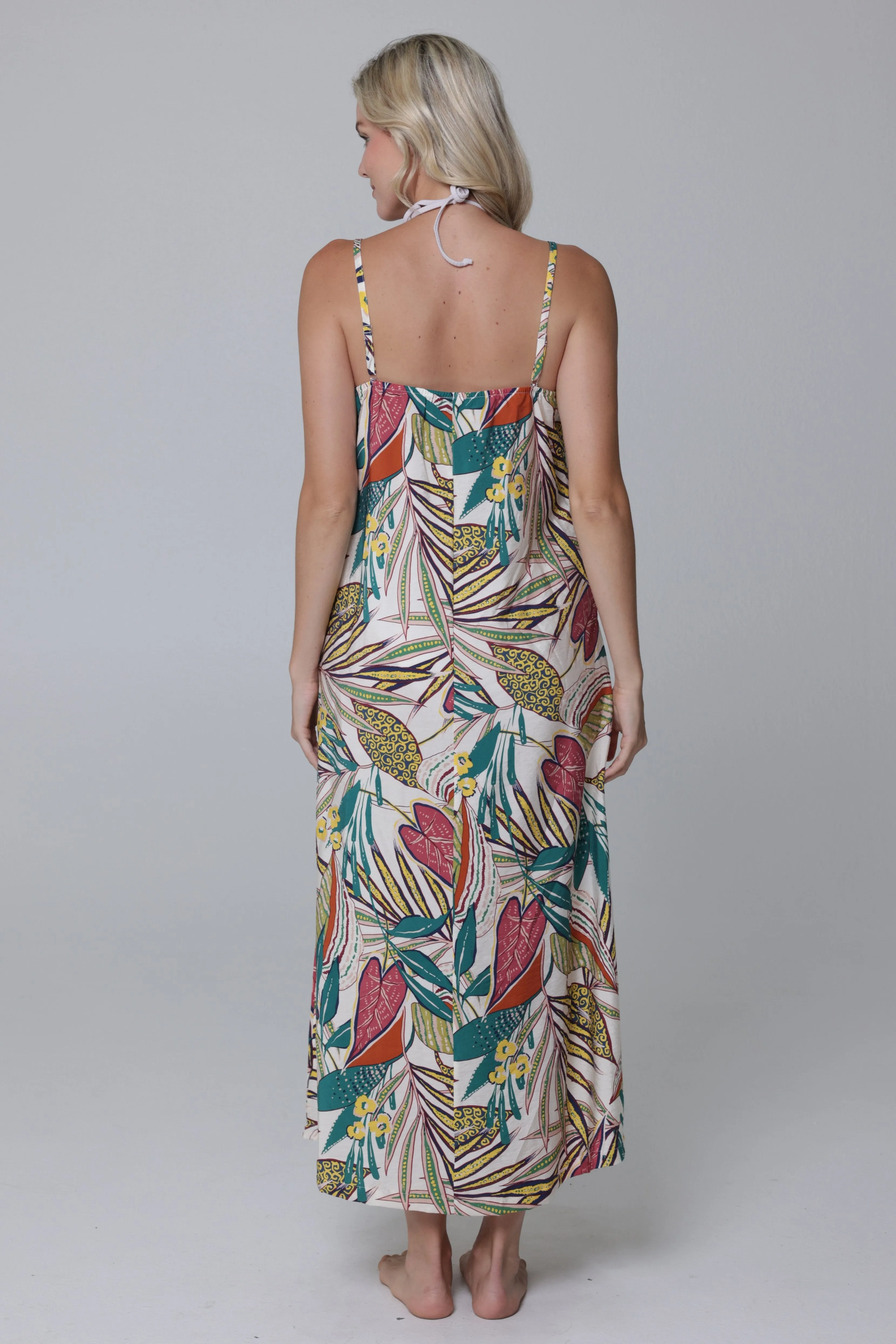 Funky Palm Strappy Tie-Front Maxi Dress