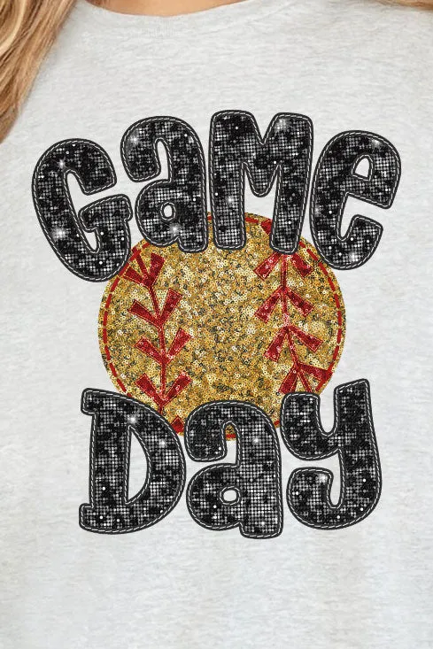 Game Day Softball Faux Sequin Transfer Short Sleeve Relaxed Fit T-Shirt