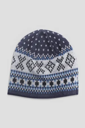 GANRYU FAIR ISLE BEANIE NAVY WHITE BLUE