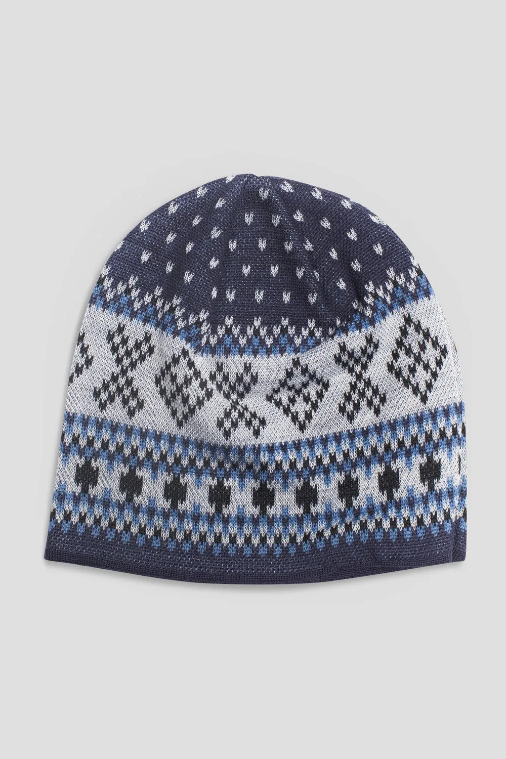 GANRYU FAIR ISLE BEANIE NAVY WHITE BLUE