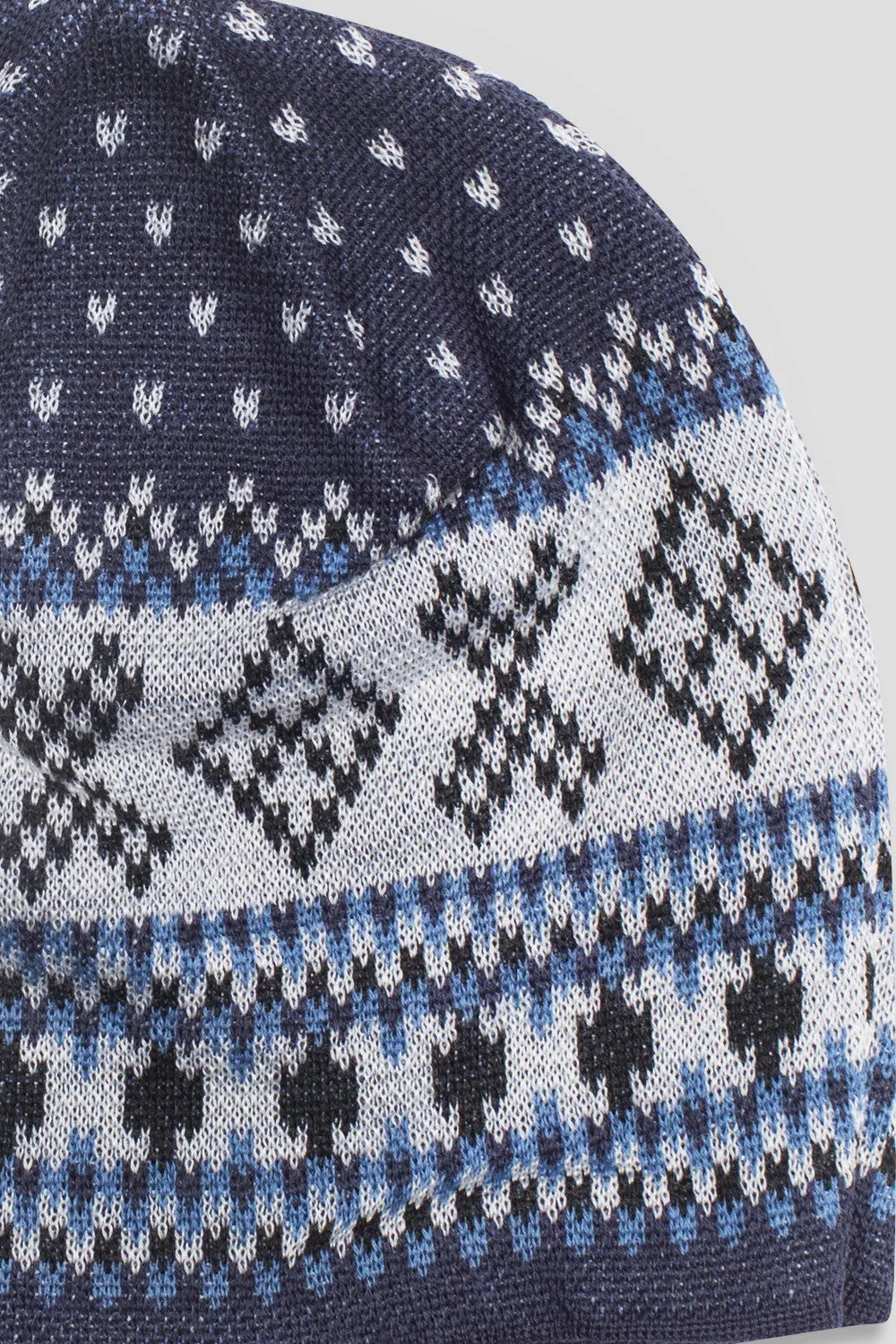 GANRYU FAIR ISLE BEANIE NAVY WHITE BLUE