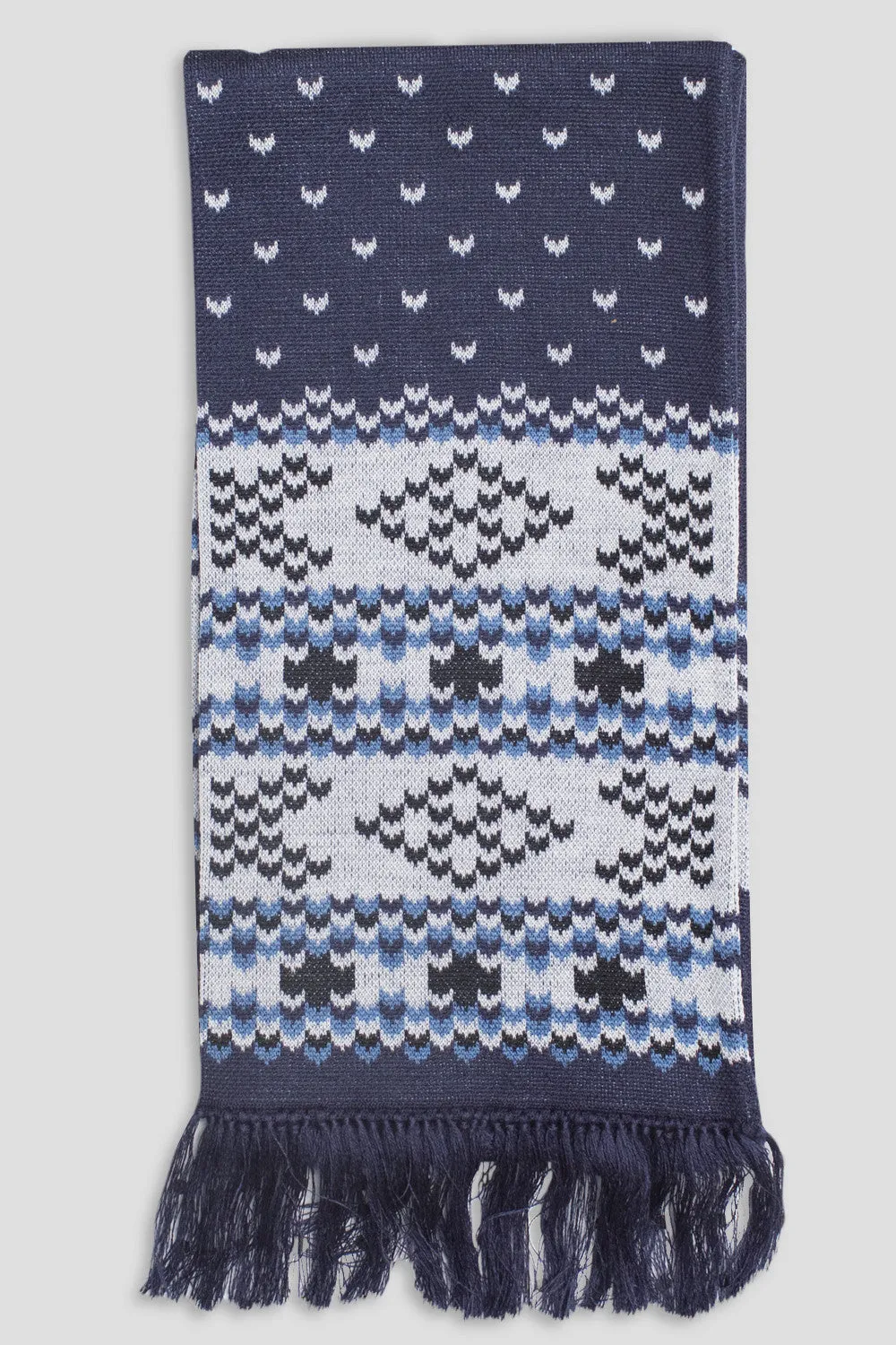 GANRYU FAIR ISLE SCARF NAVY WHITE BLUE