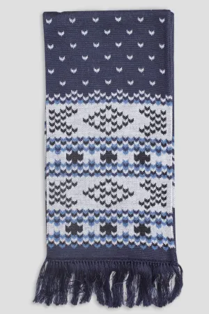 GANRYU FAIR ISLE SCARF NAVY WHITE BLUE