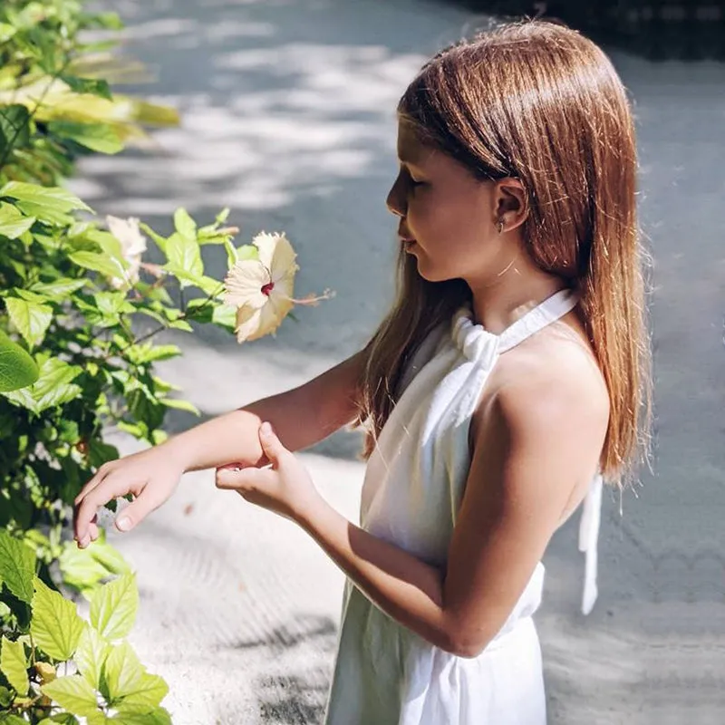 Girls Sleeveless Backless Casual Linen Dress - White