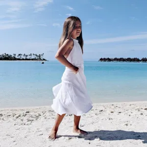 Girls Sleeveless Backless Casual Linen Dress - White
