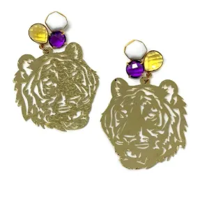 Gold LSU Tigers Gemstone Earrings