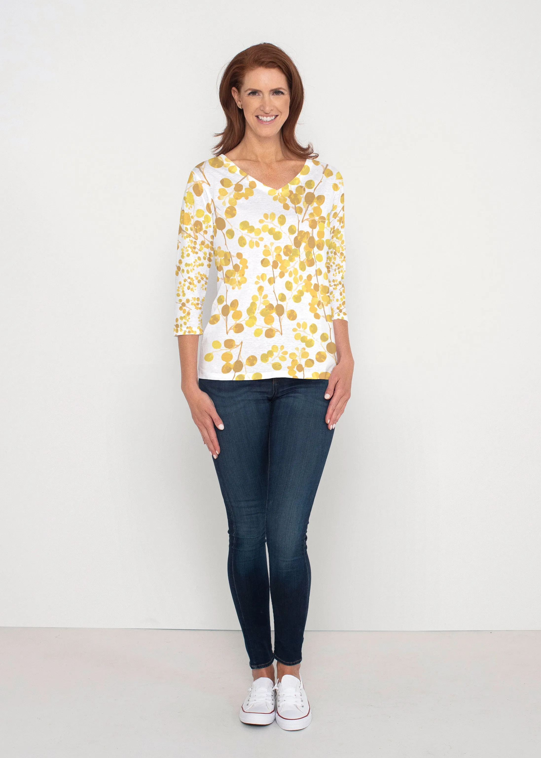 Golden Pome (7846) ~ Signature 3/4 Sleeve V-Neck Top