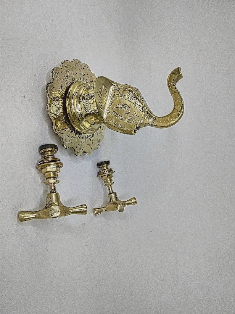 Handcrafted Traditional Elephant Head Brass Faucet with Dual Brass Handles