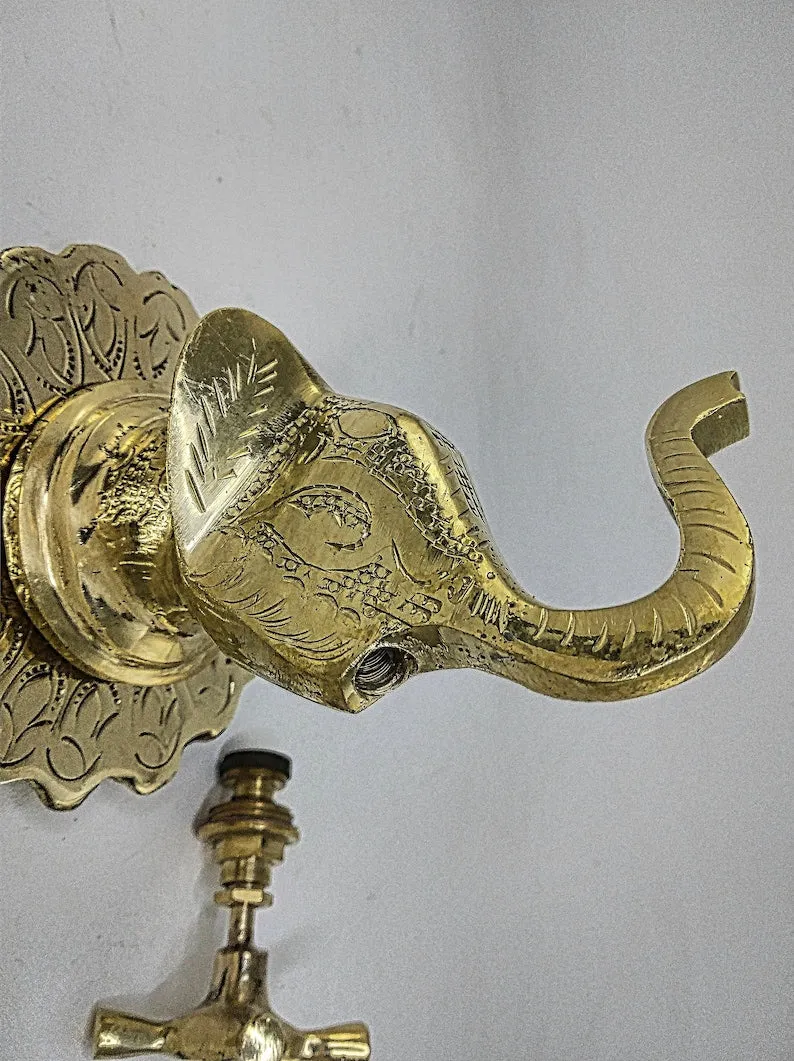 Handcrafted Traditional Elephant Head Brass Faucet with Dual Brass Handles