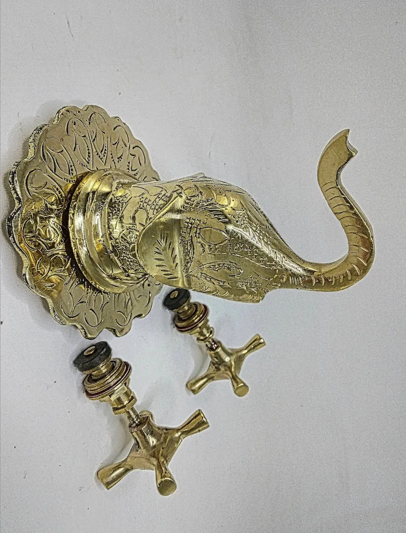 Handcrafted Traditional Elephant Head Brass Faucet with Dual Brass Handles