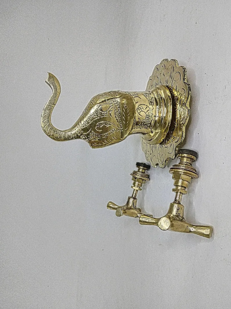 Handcrafted Traditional Elephant Head Brass Faucet with Dual Brass Handles