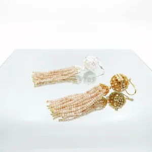 Herbal Locket Crystal Tassel Earrings - Champagne Zirconia