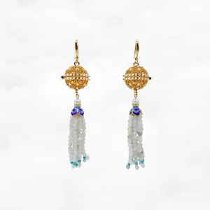 Herbal Locket Gemstone Tassel Earrings - Burma Jadeite