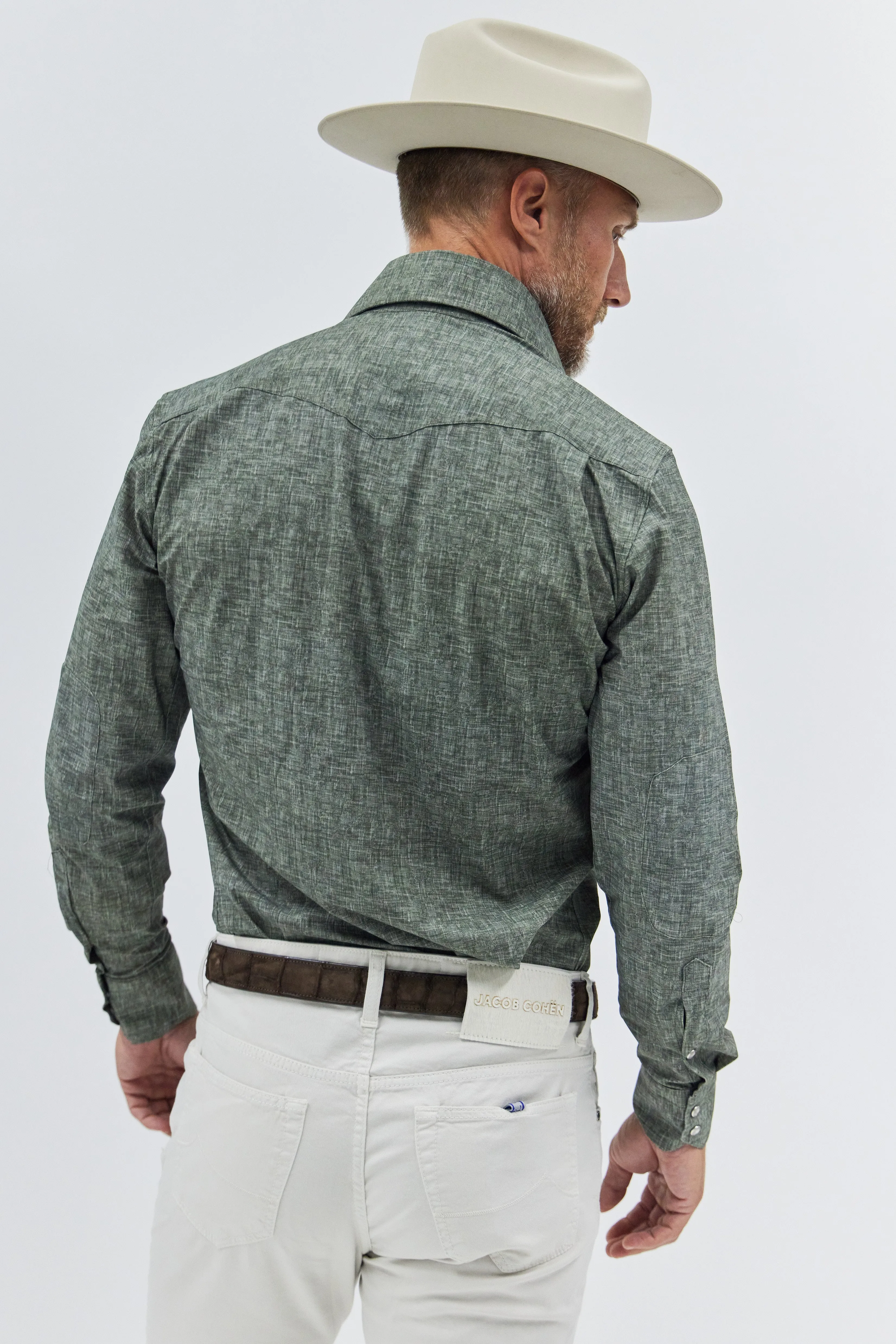Kacey Performance Shirt in Sage Green Linen