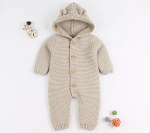 Knitted Hooded Jumpsuit - Beige