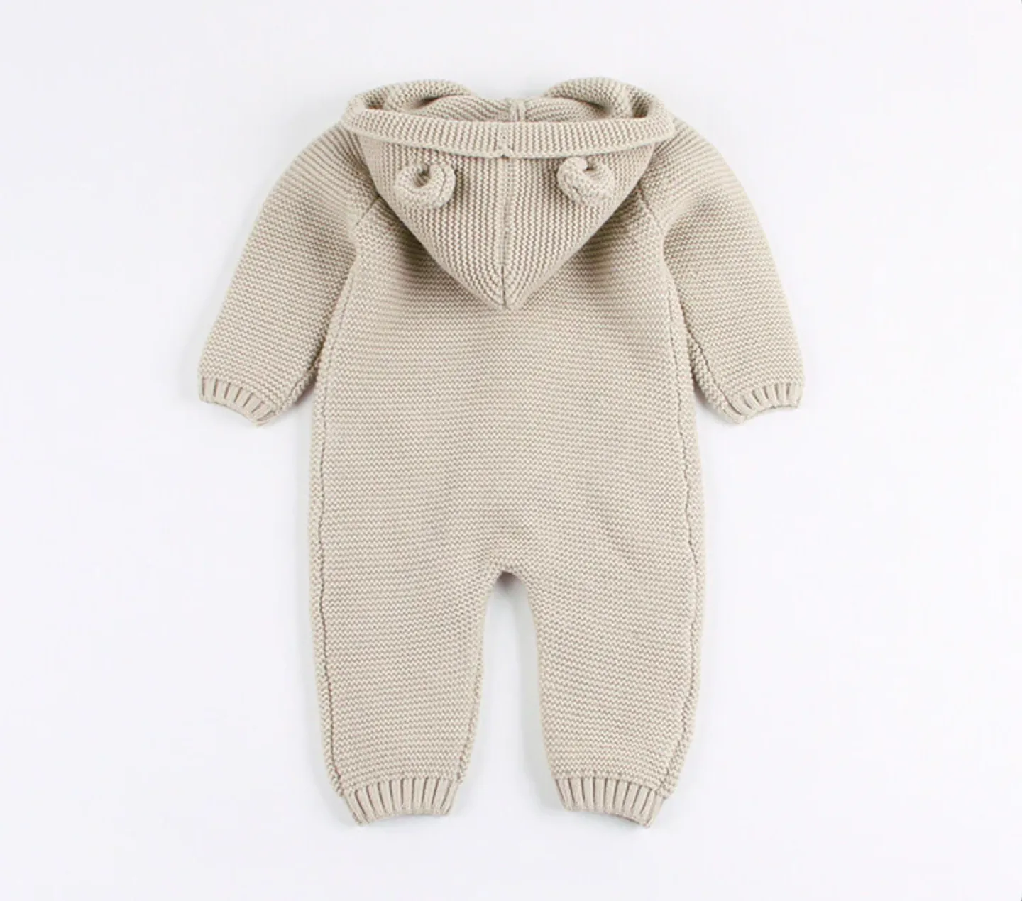 Knitted Hooded Jumpsuit - Beige