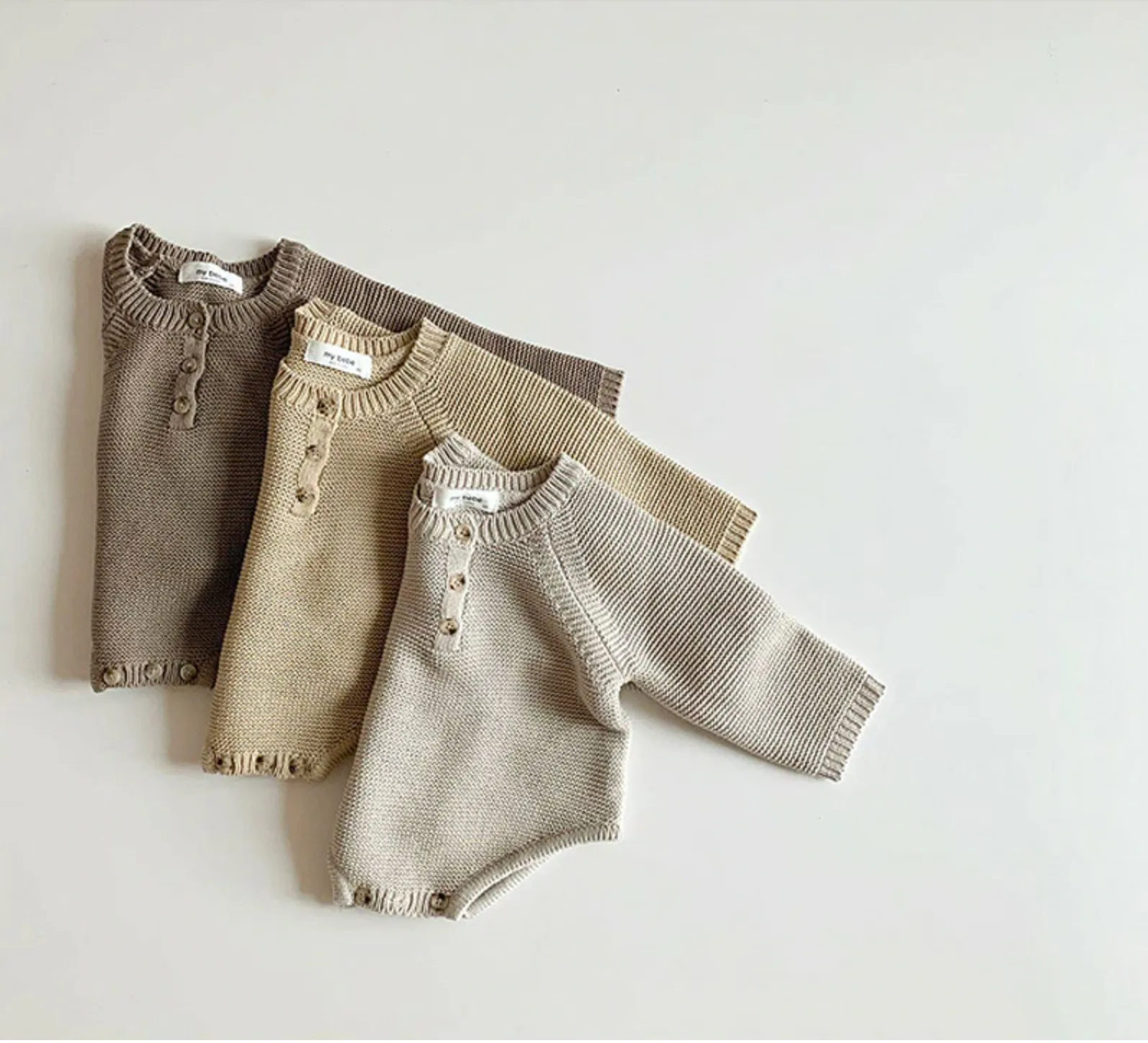 Knitted Romper and Pom Pom Hat - Beige