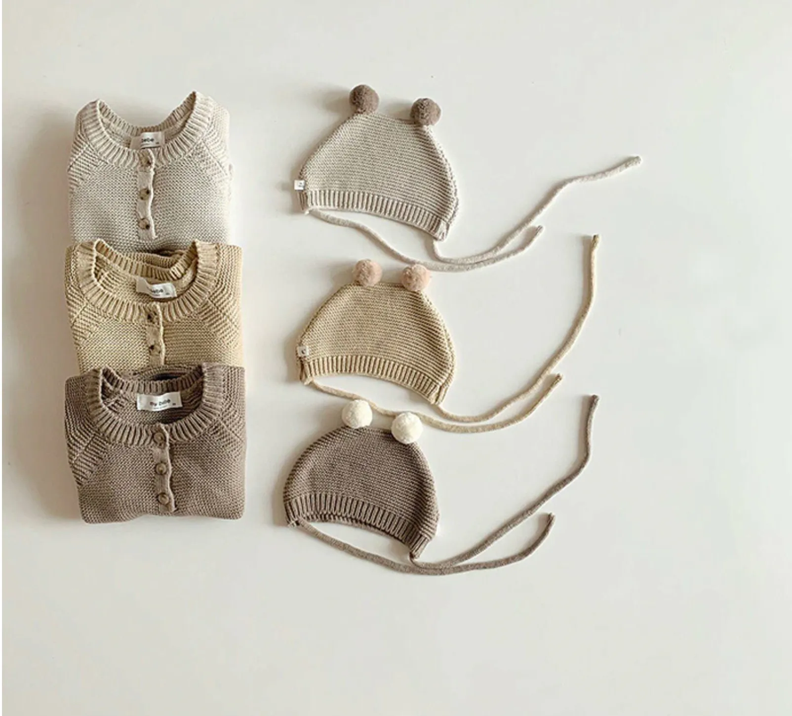 Knitted Romper and Pom Pom Hat - Beige