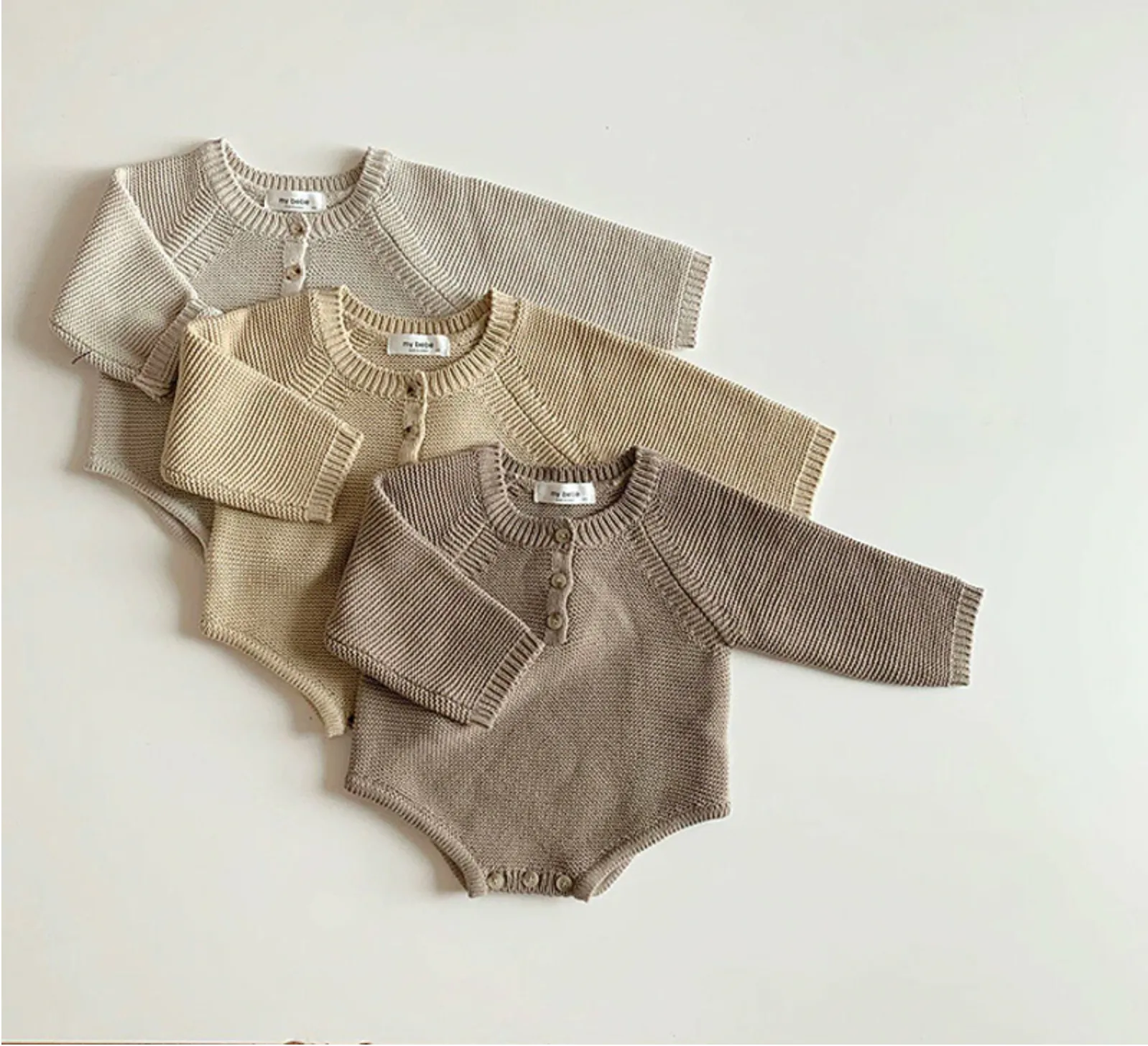 Knitted Romper and Pom Pom Hat - Beige