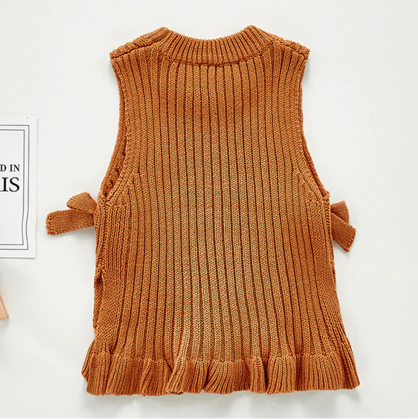 Knitted Tie-side Vest - Caramel