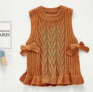 Knitted Tie-side Vest - Caramel