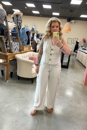 Kyla Linen Khaki Sleeveless Vest