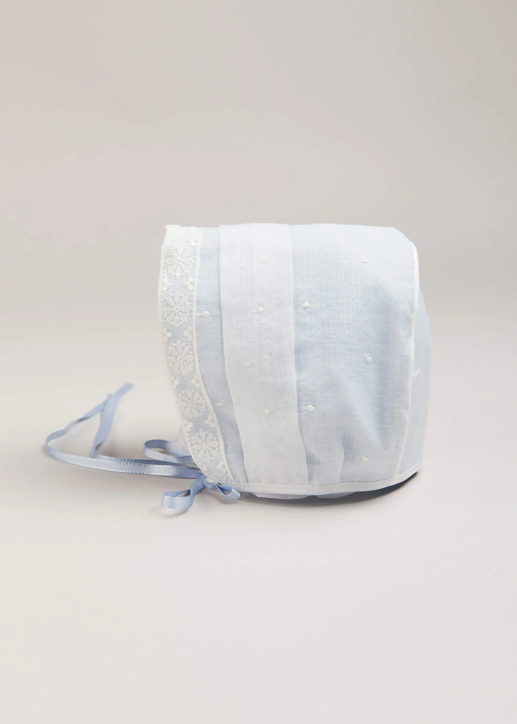 Lace Trim Embroidered Bonnet in Pale Blue (3mths-2yrs)