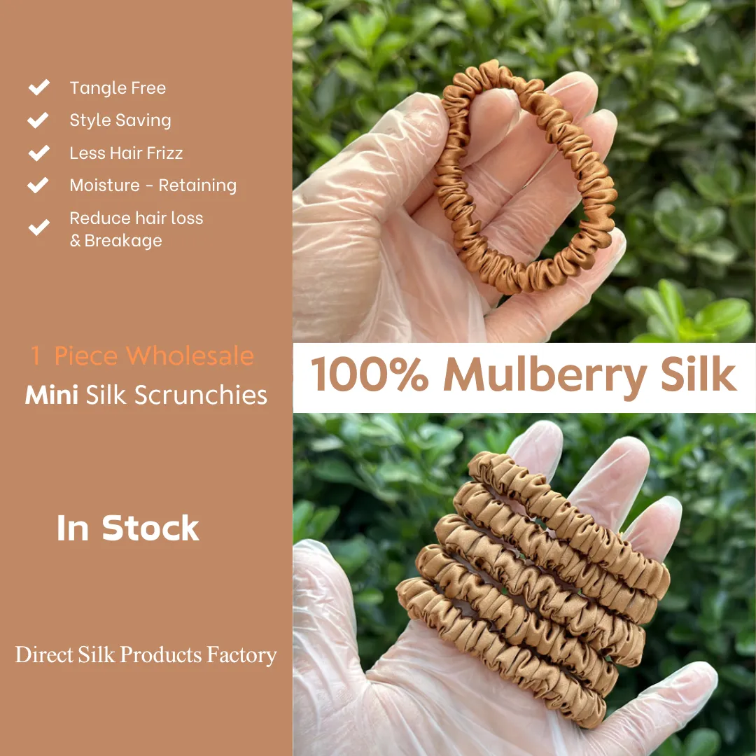 Light Brown silk scrunchies mini