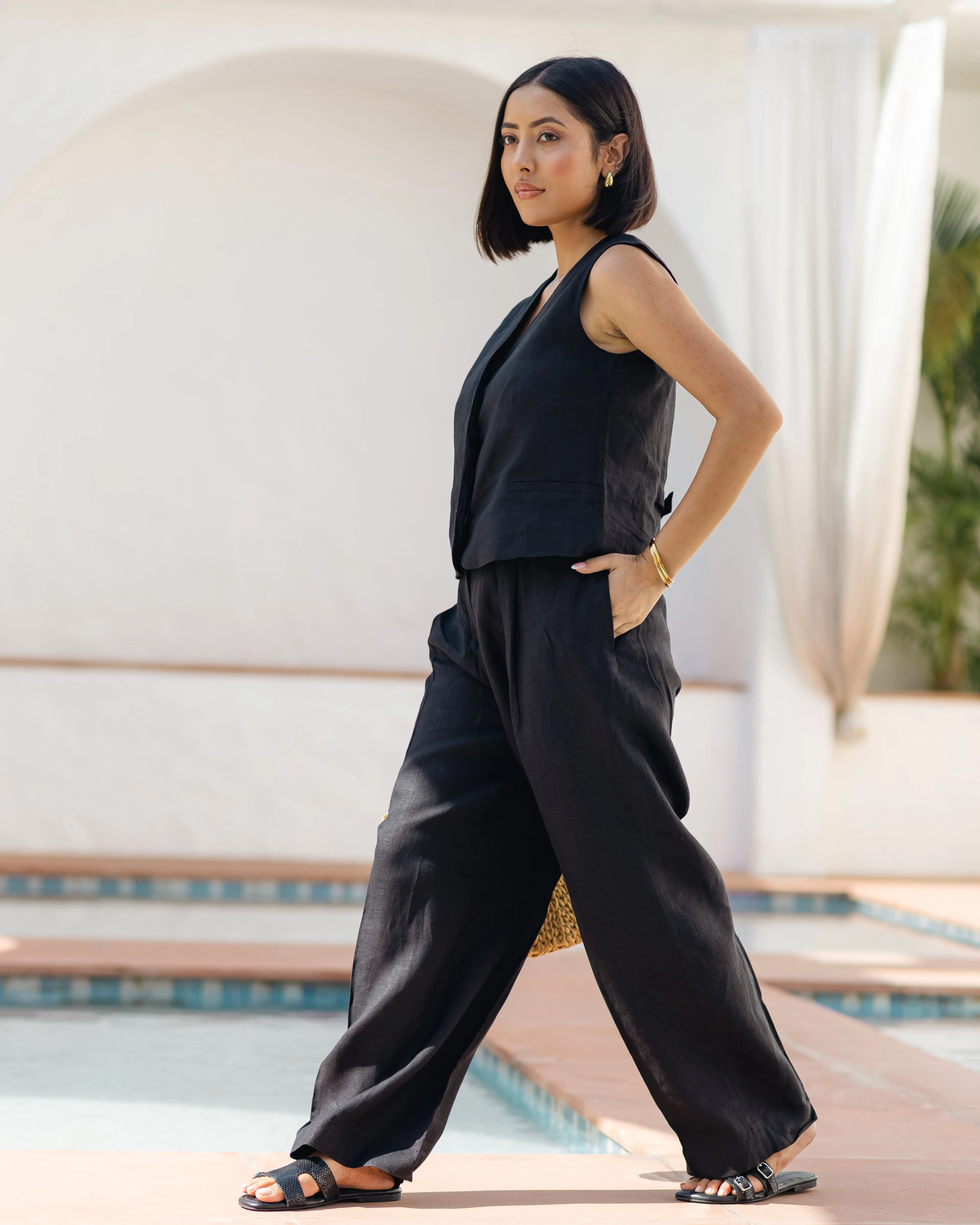 Linen Waistcoat Black