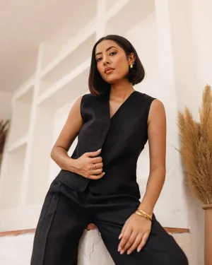 Linen Waistcoat Black