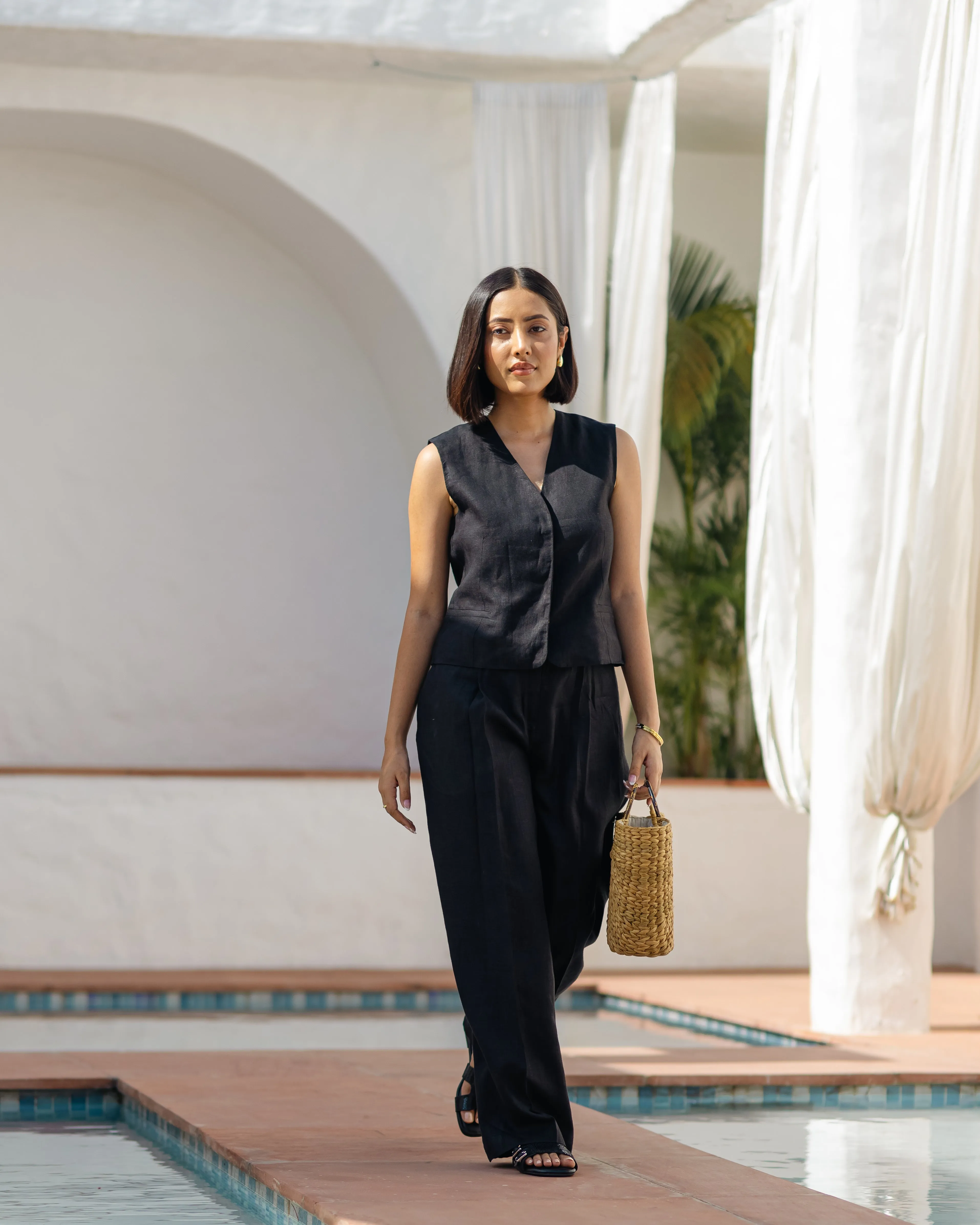 Linen Waistcoat Black