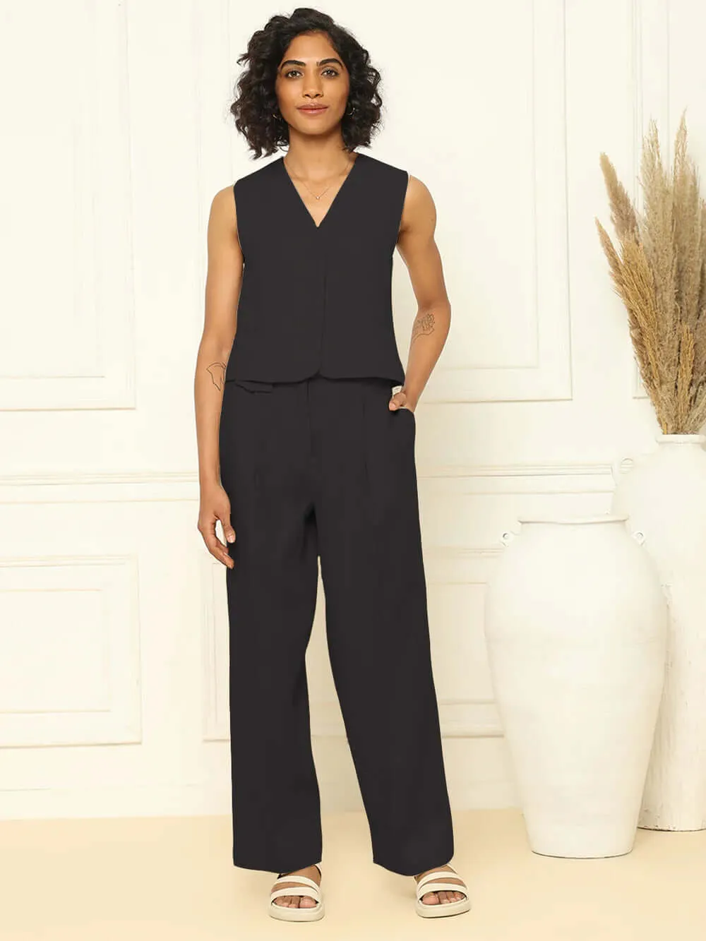 Linen Waistcoat Black