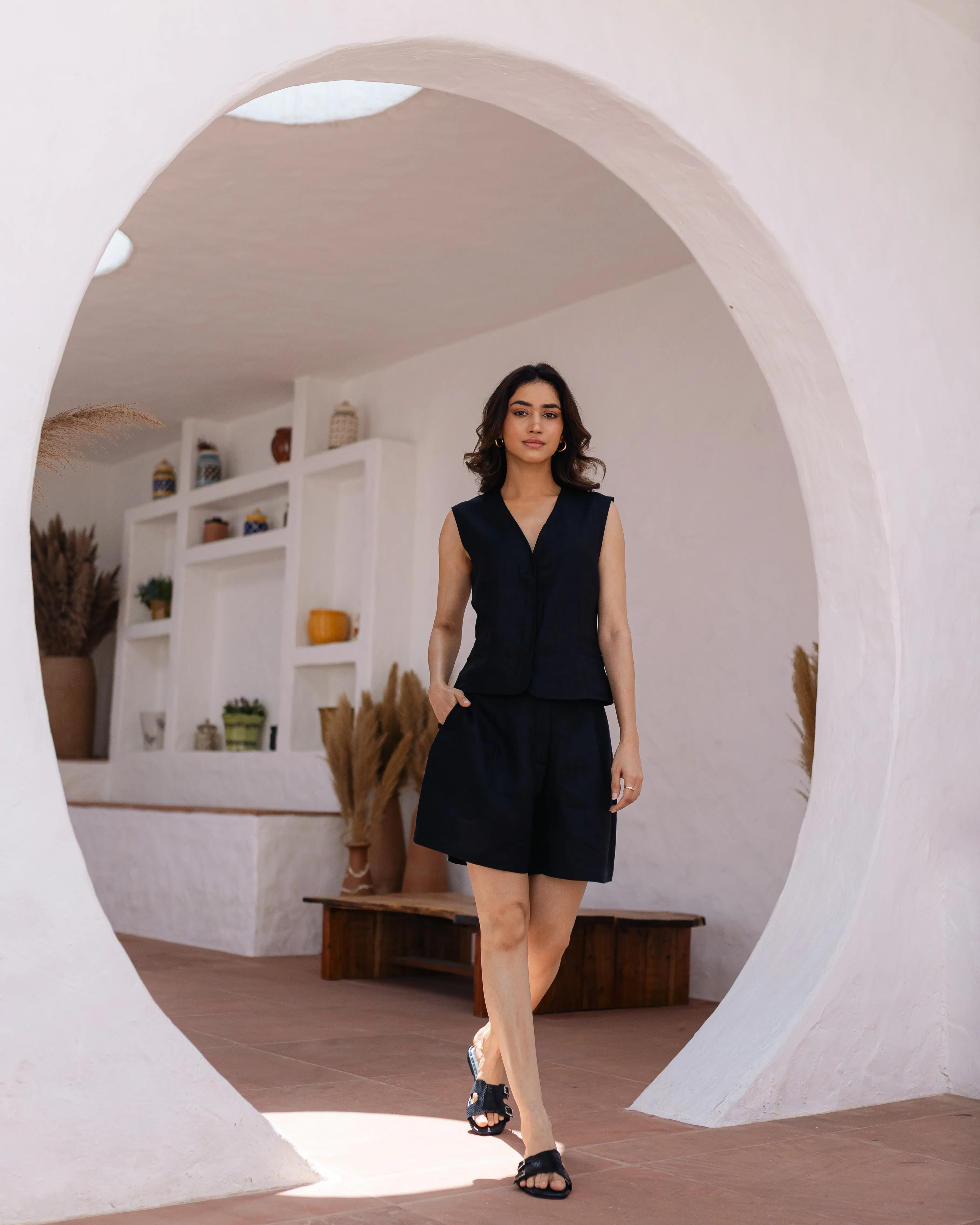 Linen Waistcoat Black