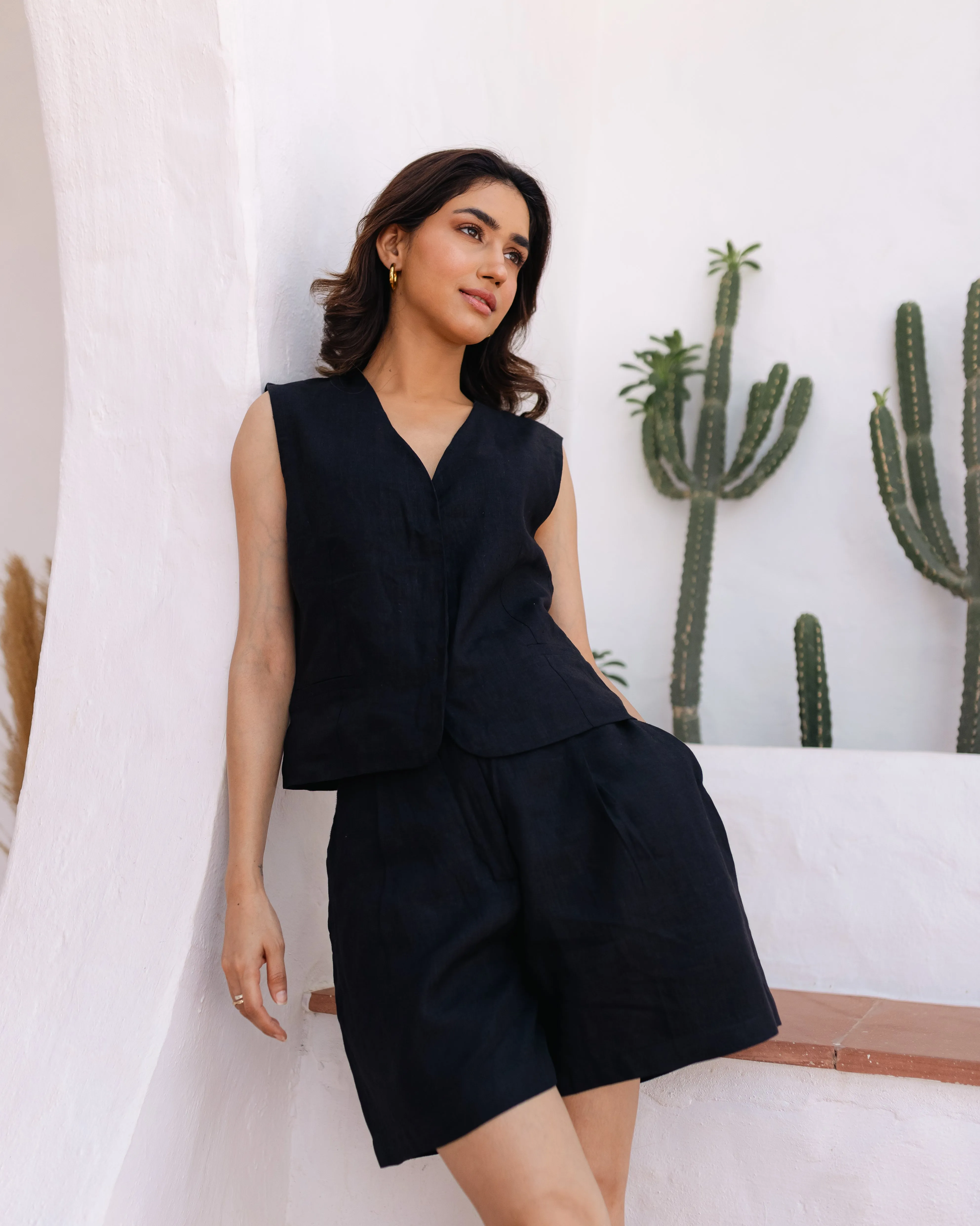Linen Waistcoat Black