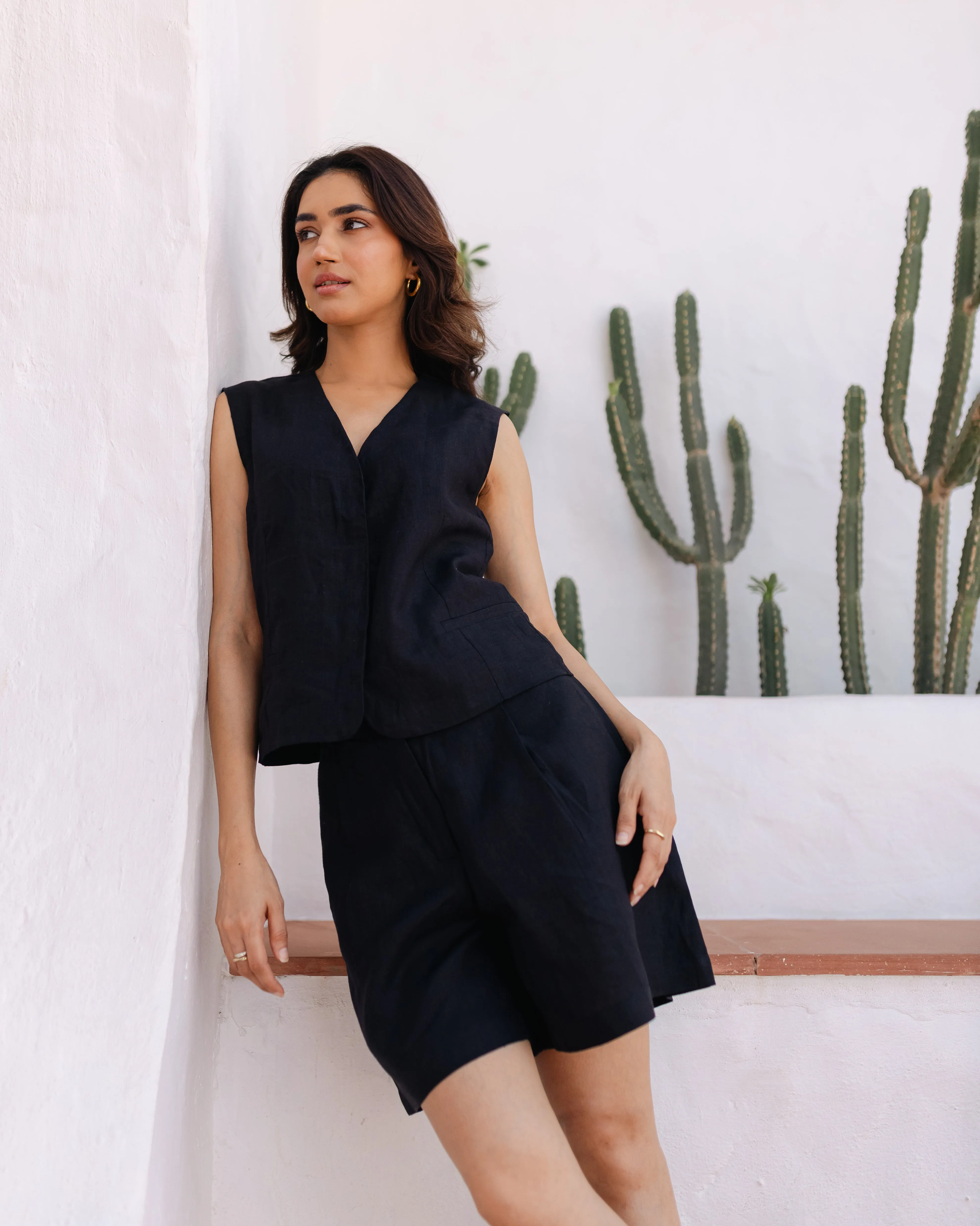 Linen Waistcoat Black