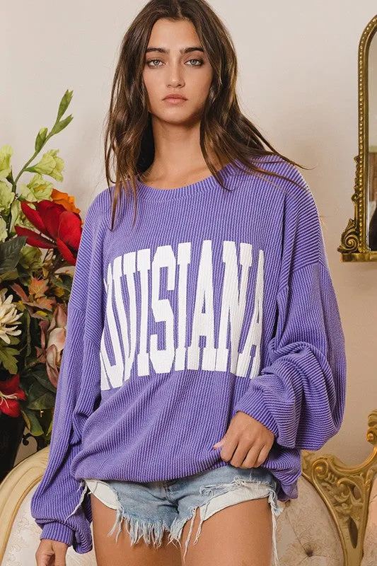 LOUISIANA RIB CORD SWEATSHIRT - PERIWINKLE