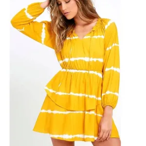 Lulu's yellow and white striped long-sleeve casual dress size S