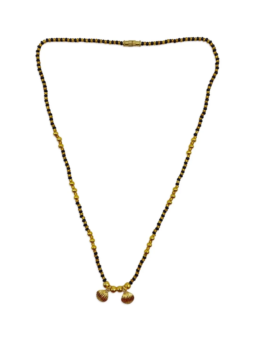 Maharashtrian Style Simple Gold Short Mangalsutra Vati Designs Gold And Black Beads Chain