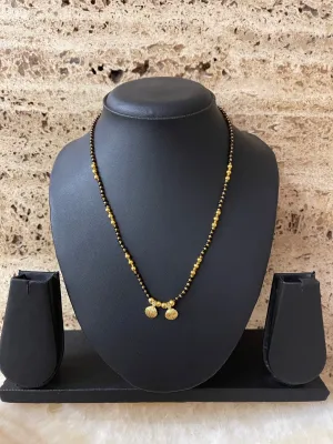 Maharashtrian Style Simple Gold Short Mangalsutra Vati Designs Gold And Black Beads Chain